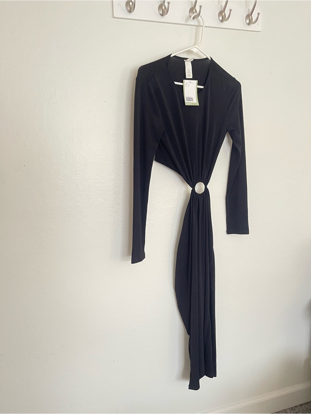 H&M Black Long-Sleeve Knot-Front Dress with Ring Accent